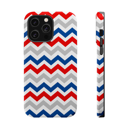 Patriotic Red, White & Blue Chevron – MagSafe Compatible iPhone Case