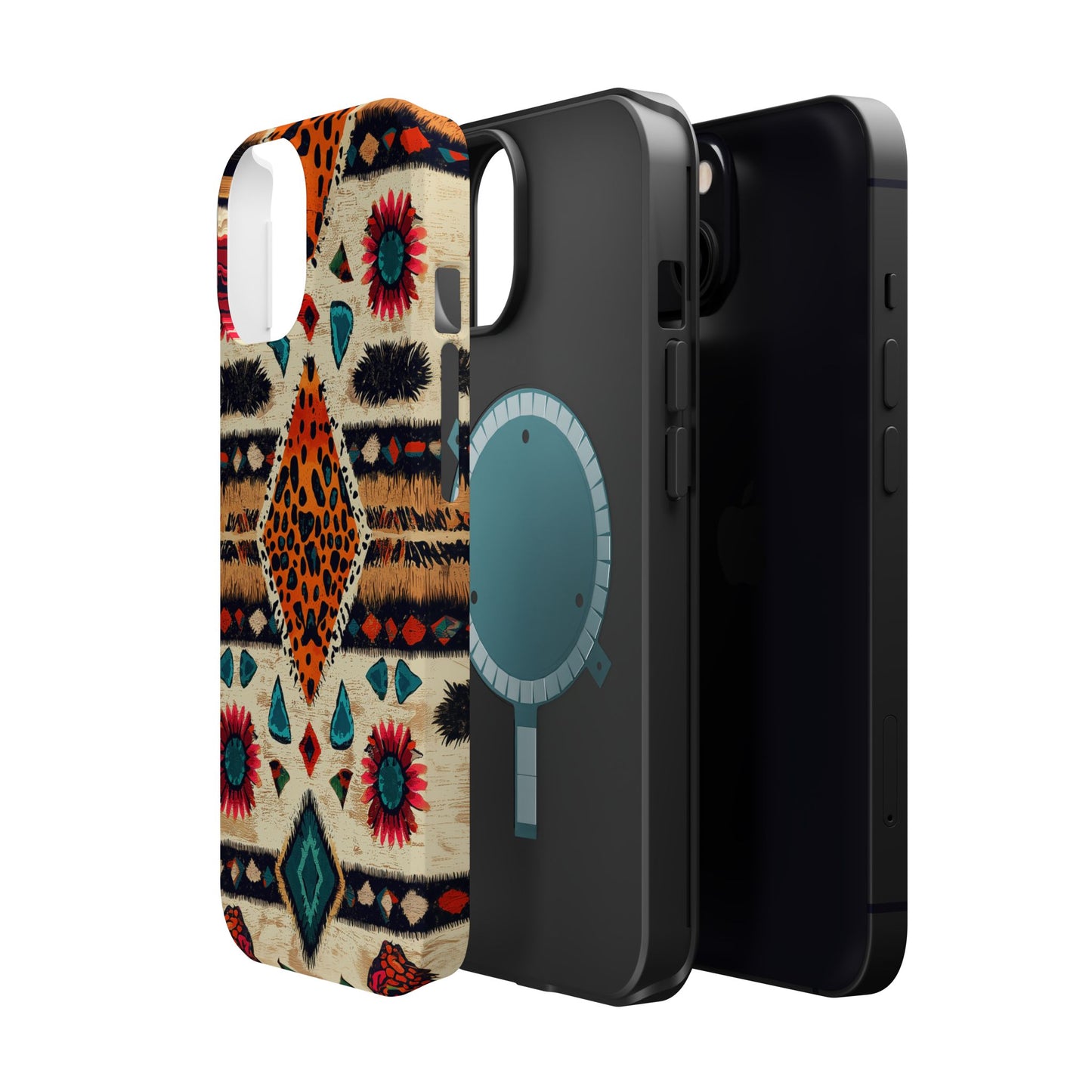 Wild Boho Leopard Print & Floral Tough MagSafe iPhone Case – Eclectic Tribal Design, Dual-Layer Protection