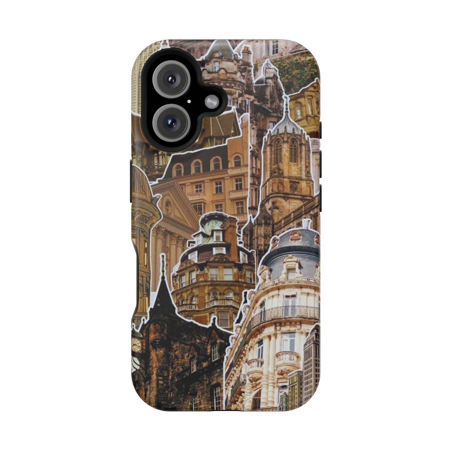 Vintage Architectural Collage MagSafe iPhone Case – Tough Dual-Layer Protection with Matte Finish