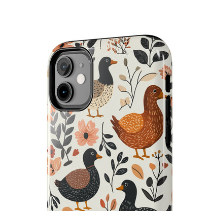 Farm Duck & Flowers iPhone Case – Vintage Floral Design