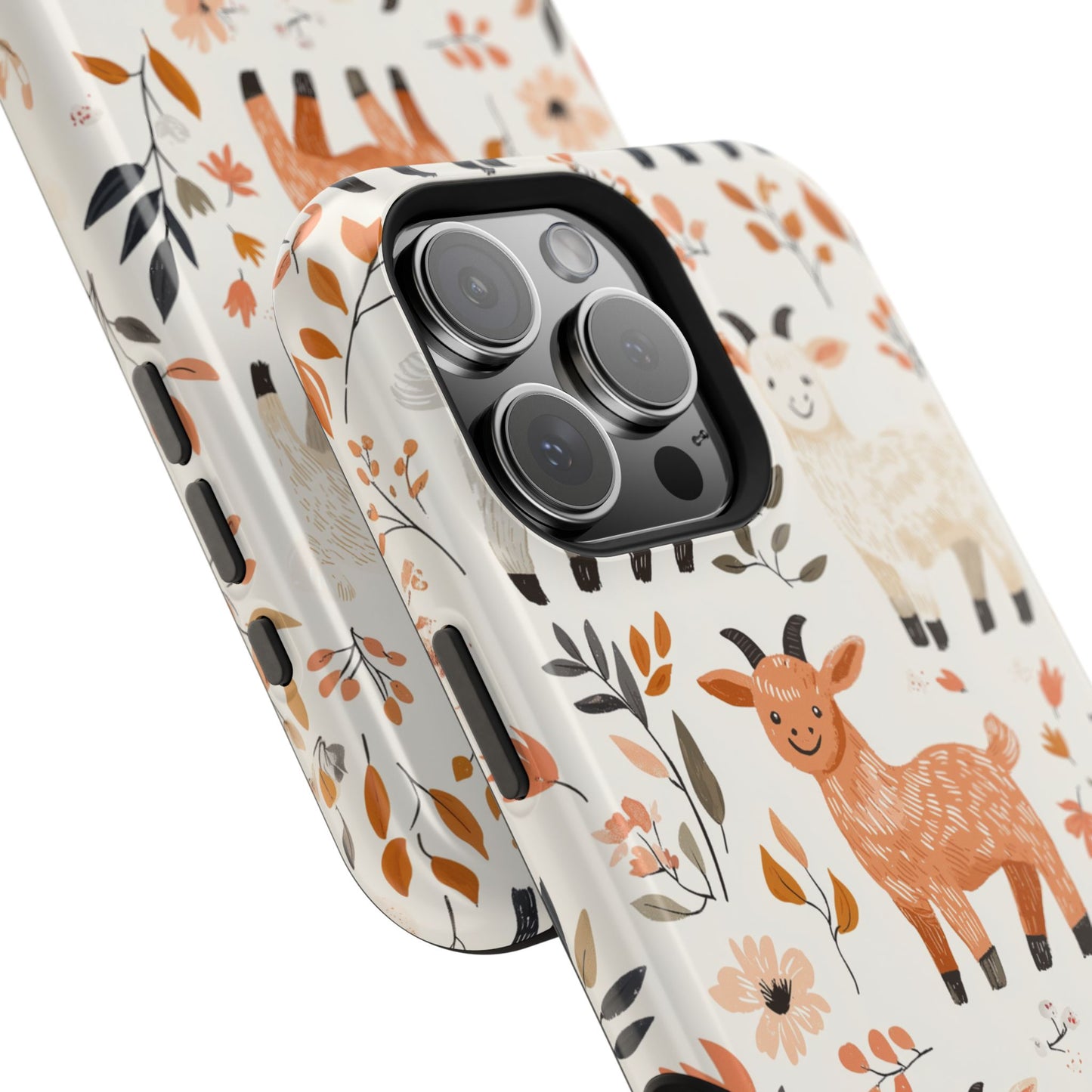 MagSafe iPhone Case: Smiley Goats & Dried Flowers – Vintage Charm