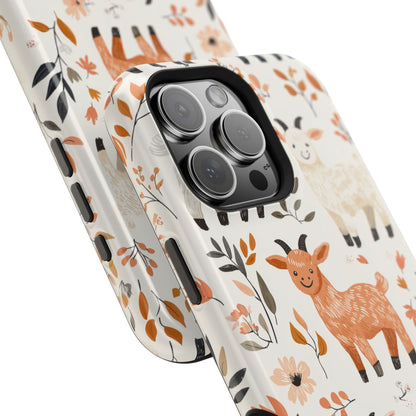 MagSafe iPhone Case: Smiley Goats & Dried Flowers – Vintage Charm