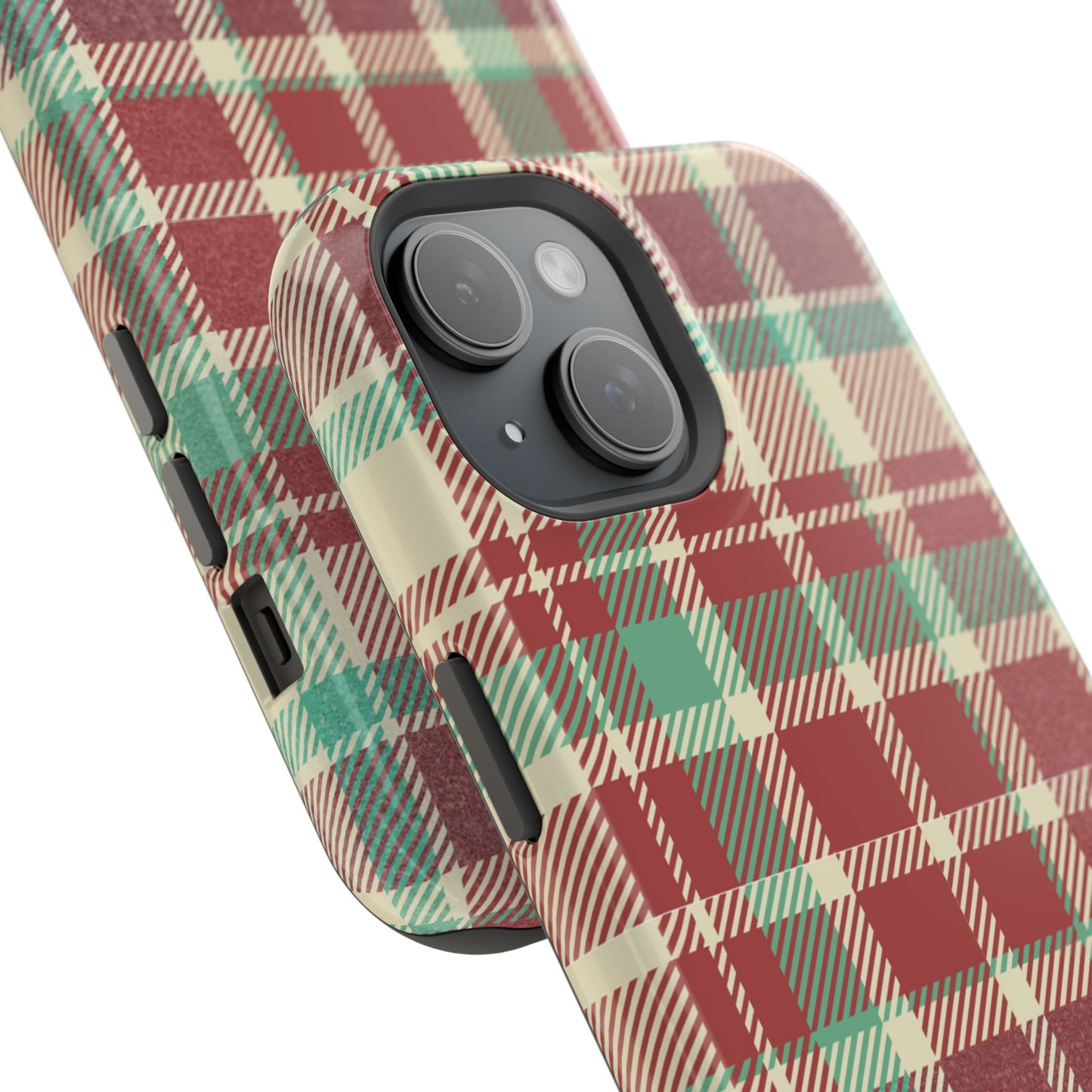 Retro Red & Cream Plaid – MagSafe iPhone Case with Classic Elegance