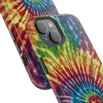 Vibrant Spiral Tie-Dye MagSafe Case – Retro Rainbow Design