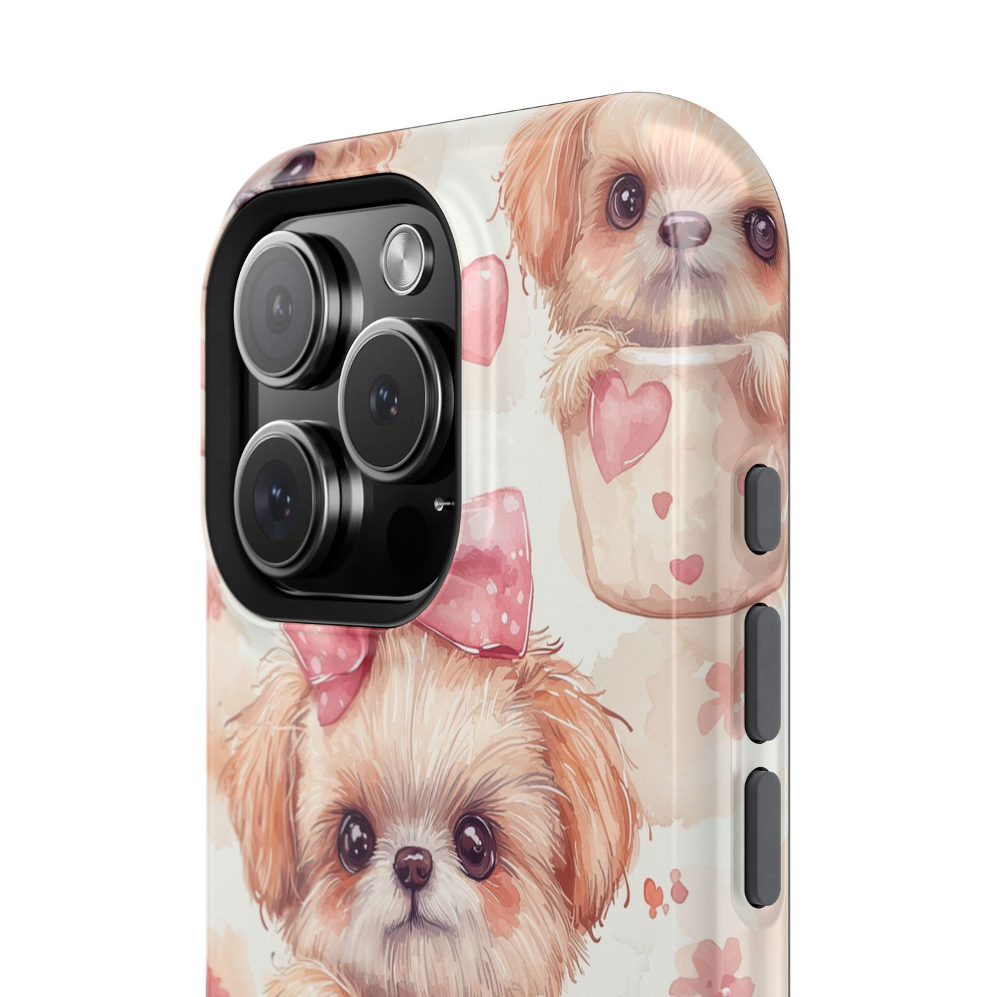 Adorable Puppy in Teacup MagSafe iPhone Case – Tough, Dual-Layer Protection with Cute Pink Bow Design