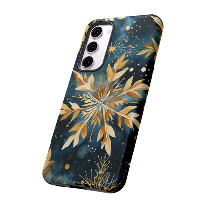 Gold Floral Snowflakes on Midnight Blue - Samsung Galaxy Series Case