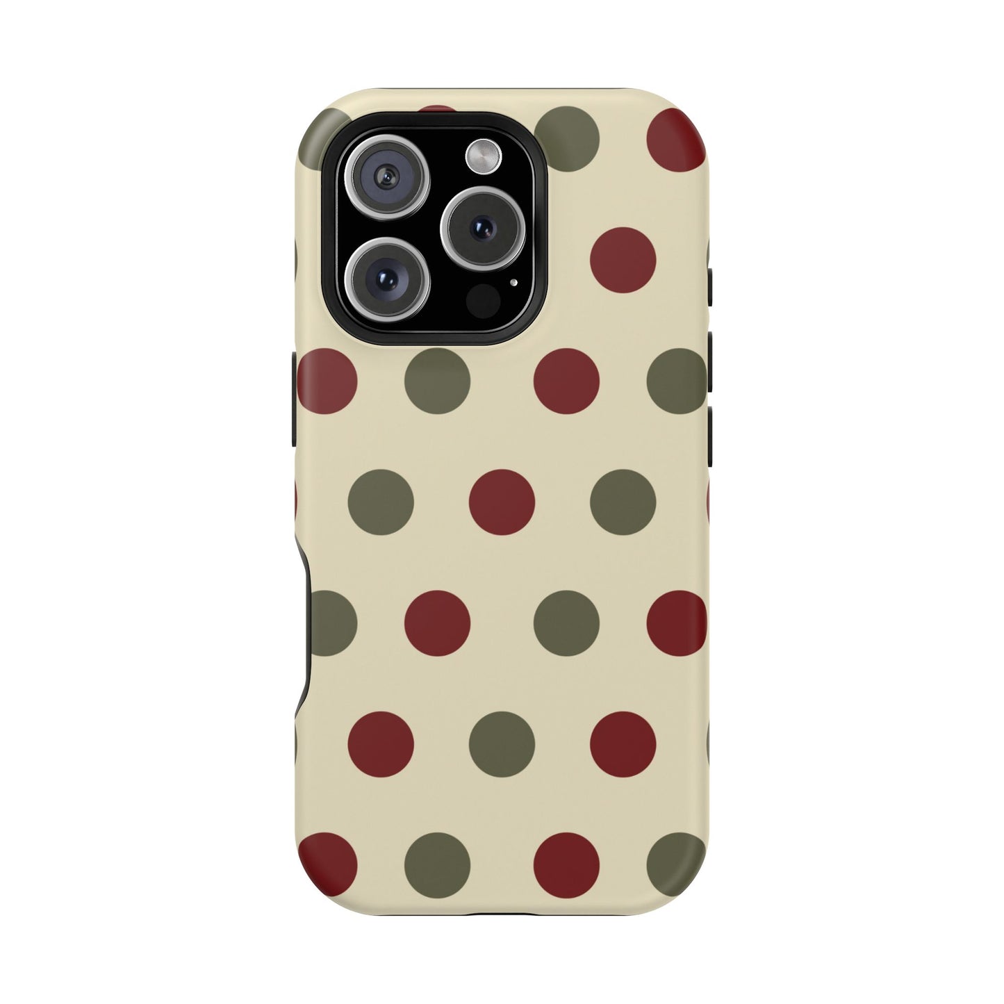 Red & Green Polka Dots on Cream – MagSafe iPhone Case