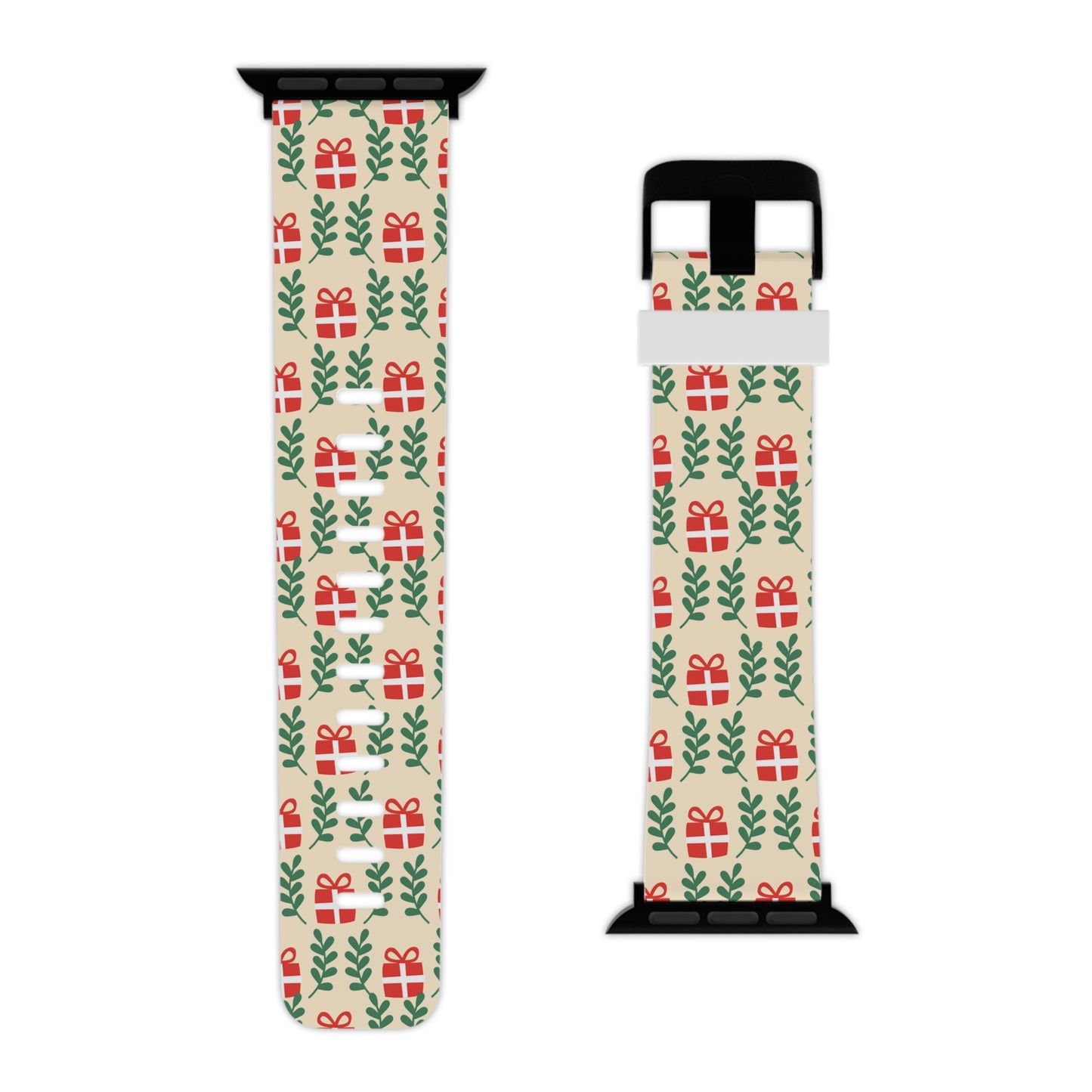  Holiday Cheer Red Gifts & Green Leaves  Apple Watch Band