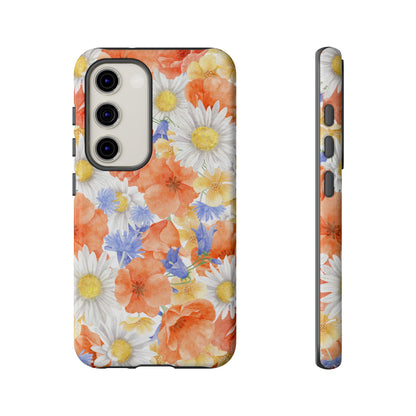 Watercolor Wildflower Pattern Samsung Galaxy Case – Durable Matte Finish with Daisy, Poppy & Cornflower Design