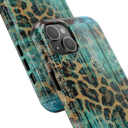 Turquoise Rustic Leopard Wood - iPhone Series Case