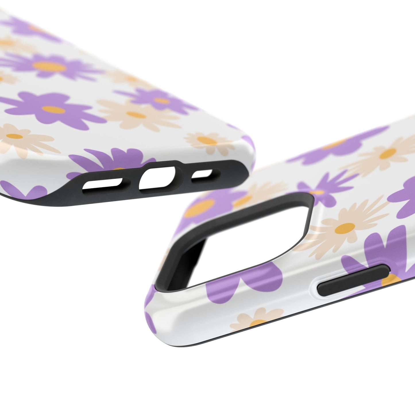 Retro Daisy Flower MagSafe iPhone Case – Pastel Purple & Cream Floral Design with Matte Finish