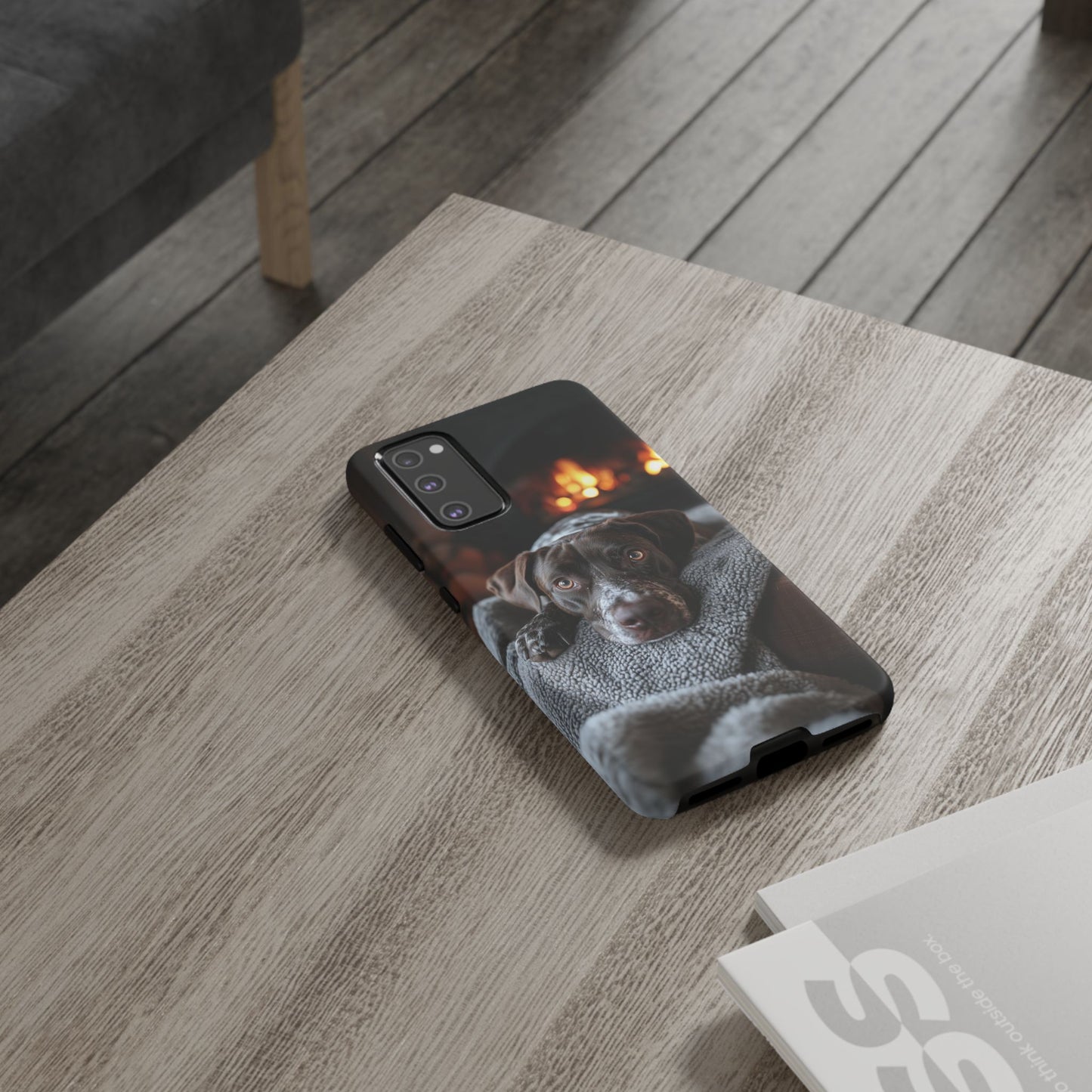 Cozy German Shorthaired Pointer Samsung Galaxy Case – Rustic Fireplace Protective Cover