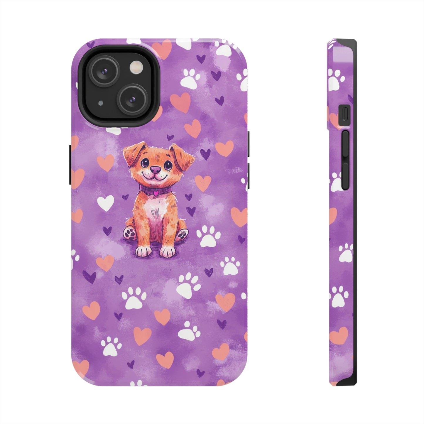 Cute Puppy iPhone Case - Adorable Pet Design with Hearts & Paw Prints, Protective Cover