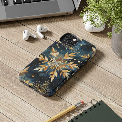 Gold Floral Snowflakes on Midnight Blue - iPhone Series Case