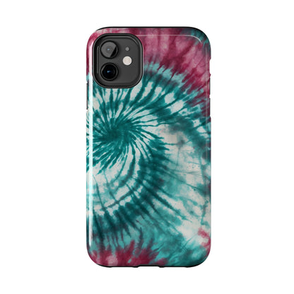 Pink and Teal Tie-Dye iPhone Case – Retro Spiral Design