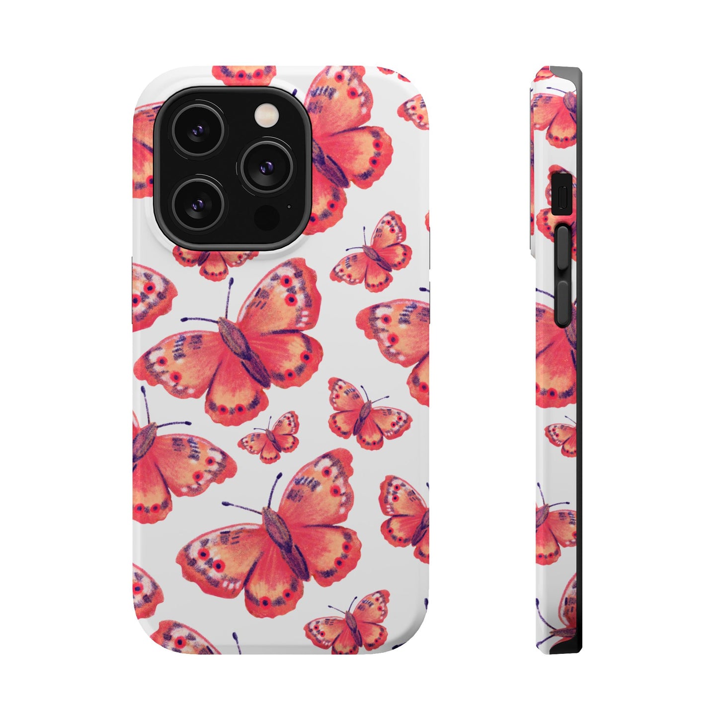 Coral Butterfly MagSafe iPhone Case – Slim, Protective Design with Bold Watercolor Print