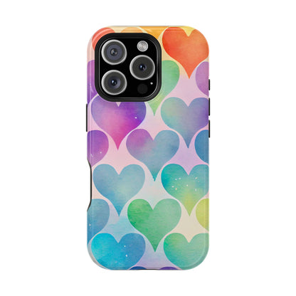 Rainbow Hearts Watercolor iPhone Case – Slim Design, Glossy Finish