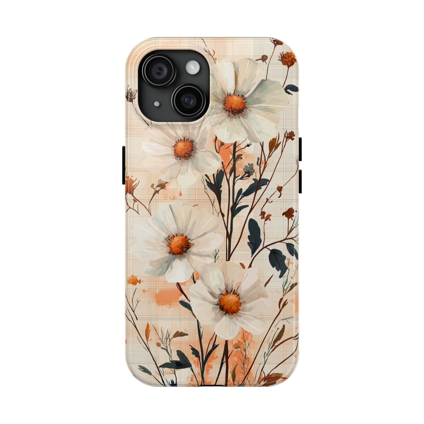 Pastel Orange Floral iPhone Case - Elegant Plaid Protective Cover