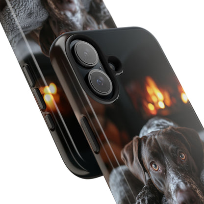 Cozy German Shorthaired Pointer iPhone Case – Rustic Fireplace Protective Cover