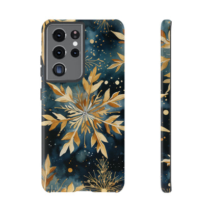 Gold Floral Snowflakes on Midnight Blue - Samsung Galaxy Series Case