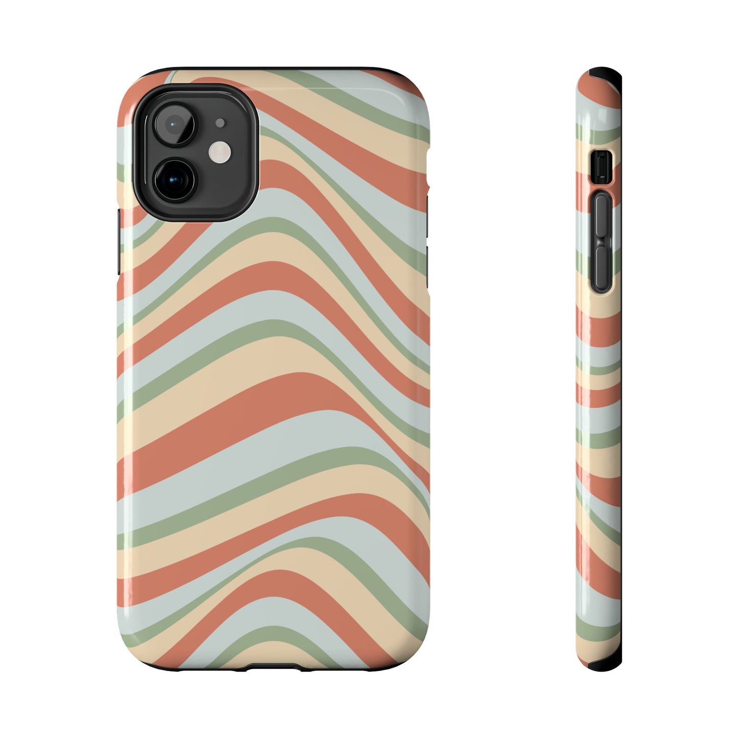 Vintage Earthy Waves iPhone Case – Retro 70s-Inspired in Warm Green, Cream, and Rust