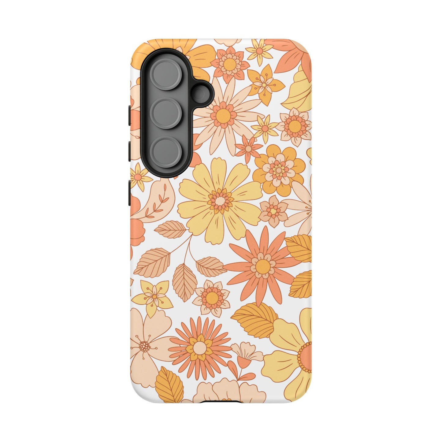 Vintage Floral Bloom Samsung Galaxy Case – Warm Orange & Yellow Retro Flower Design with Matte Finish