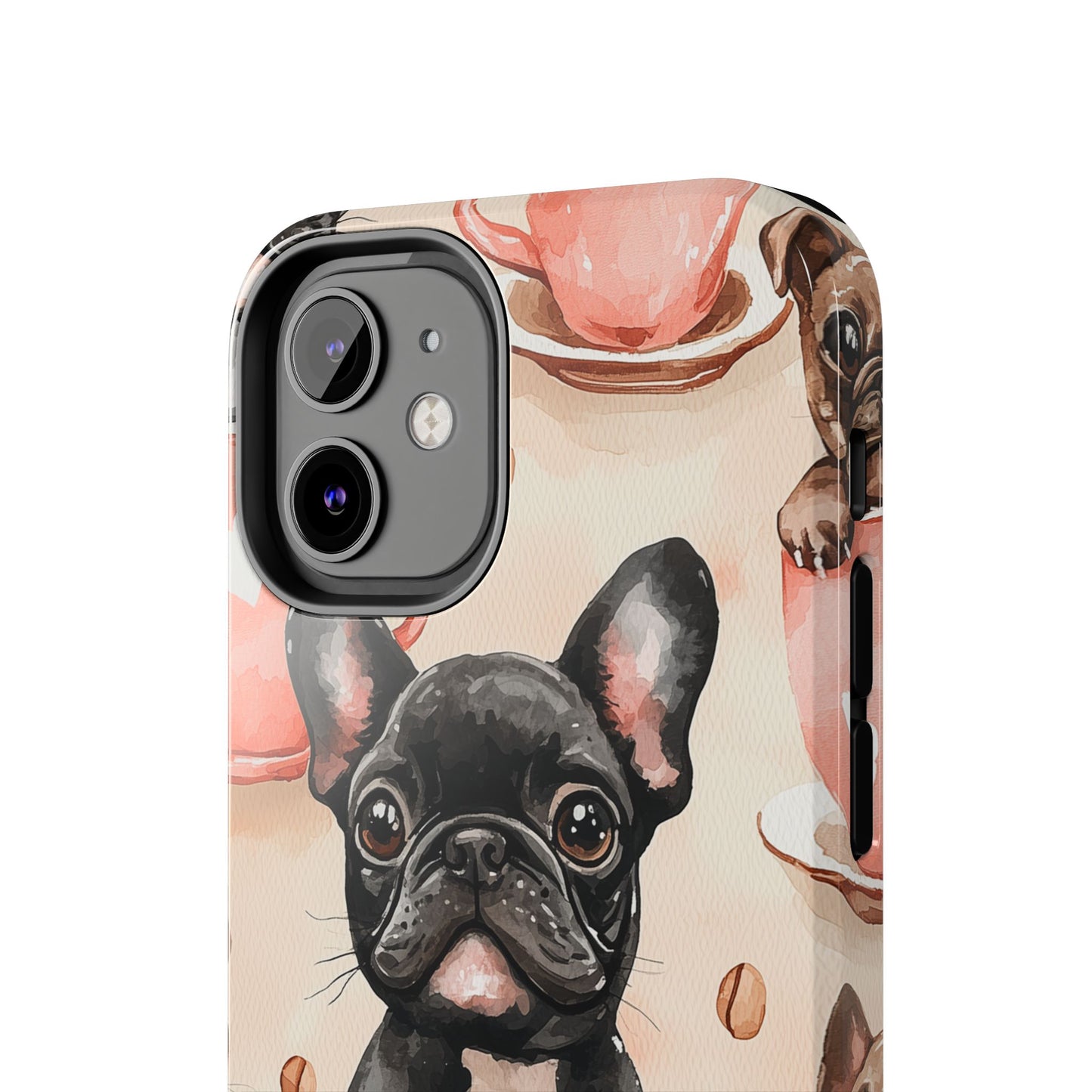 French Bulldogs in Coffee Cup iPhone Case – Cute Dog Art, Shockproof & Slim Design - BOGO Cases