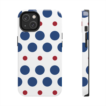 Bold Navy & Red Polka Dot Pattern – iPhone Case