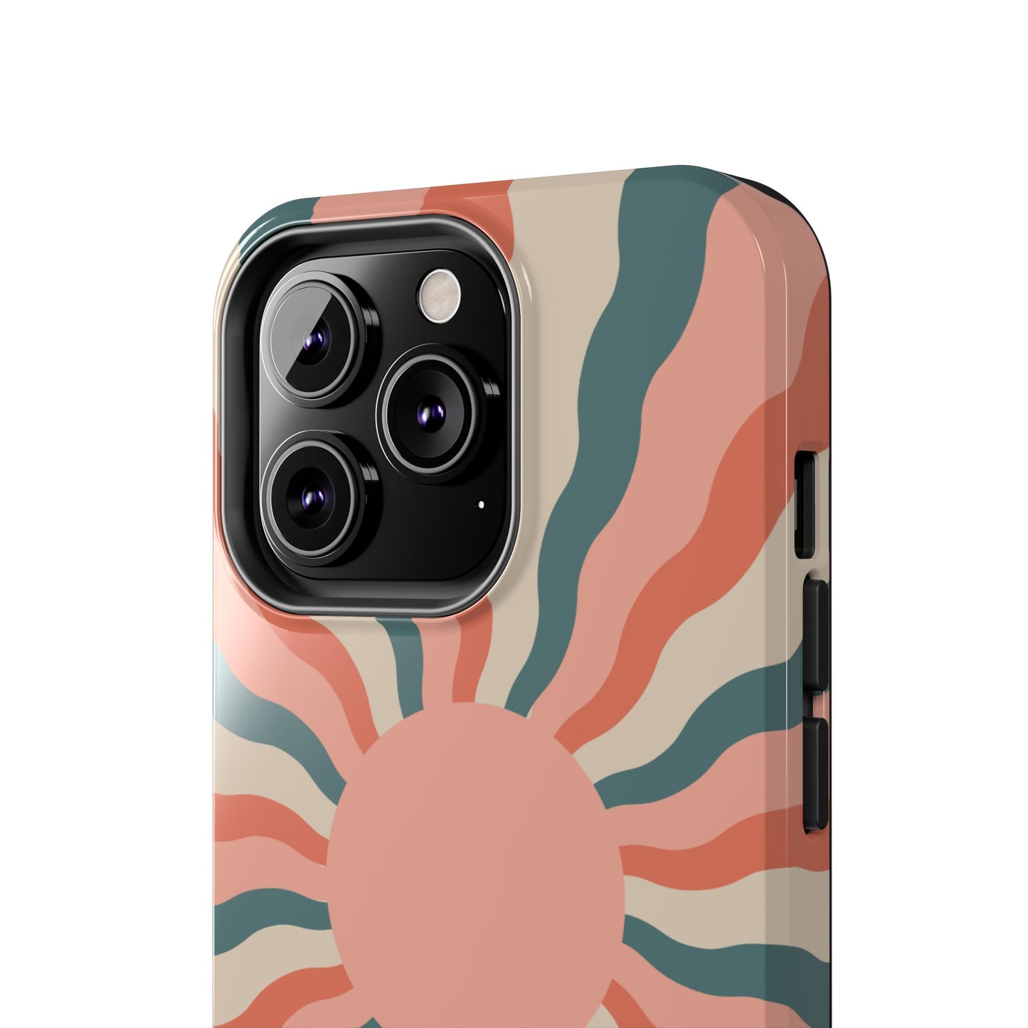 Retro Sunburst iPhone Case – Bold 70s-Inspired Waves in Coral, Teal, and Cream