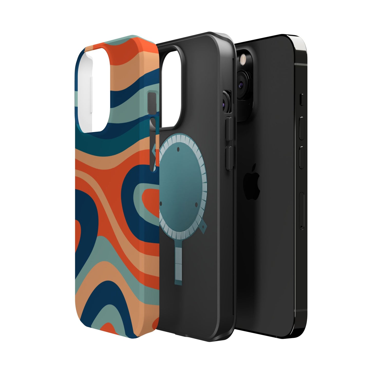 Retro Vibe Wavy Stripes MagSafe iPhone Case – 70s-Inspired in Teal, Orange, and Rust