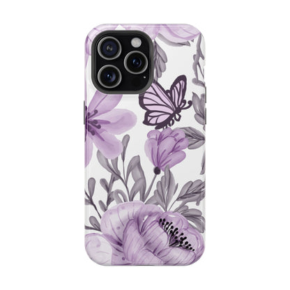 Lavender Bloom Butterfly MagSafe iPhone Case – Delicate Floral Design with Watercolor Details