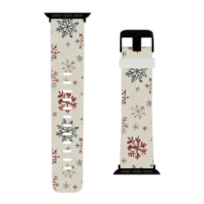 Vintage Red and Gray Snowflake Pattern Apple Watch Band