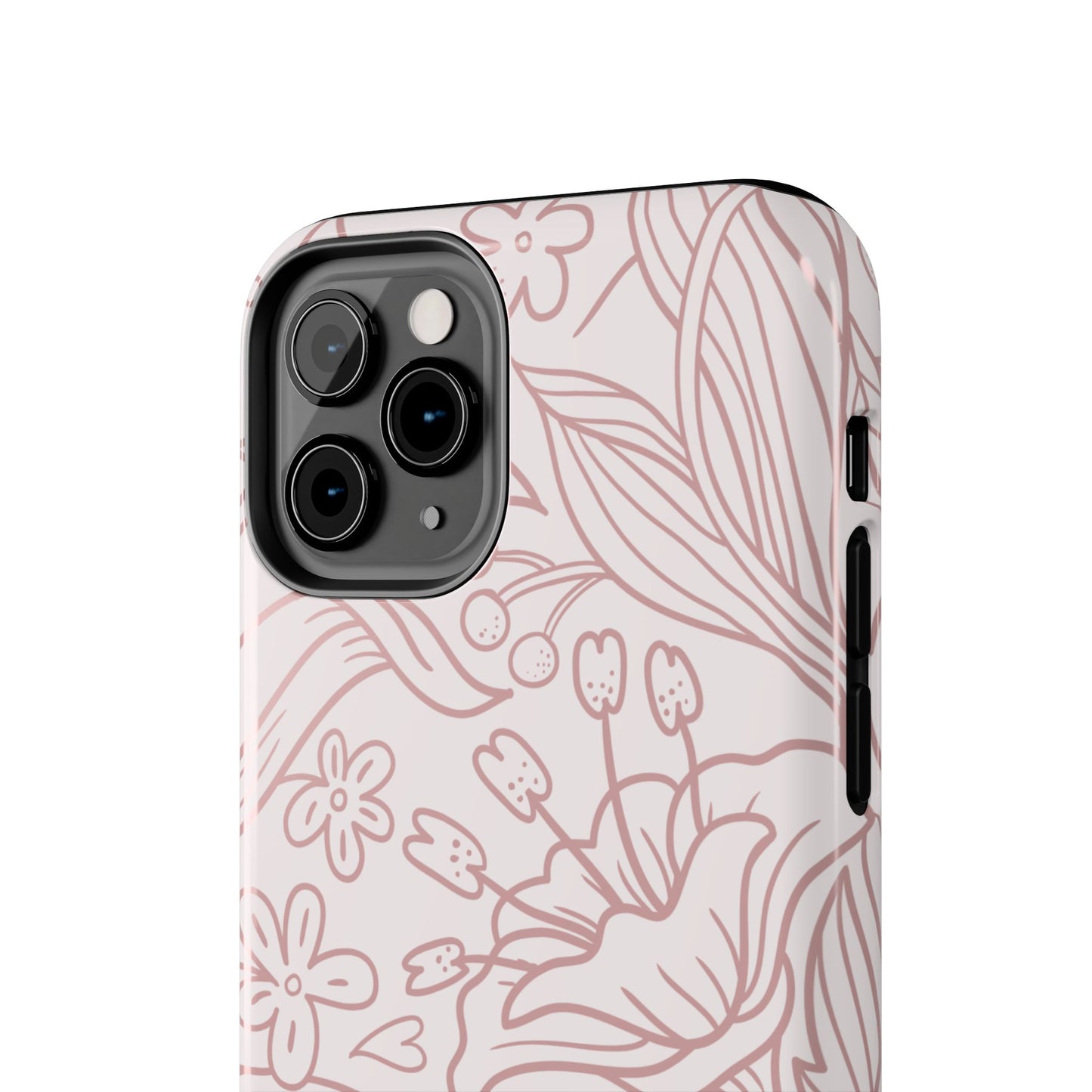 Blush Floral Line Art Tough iPhone Case – Delicate Minimalist Design with Dual-Layer Protection