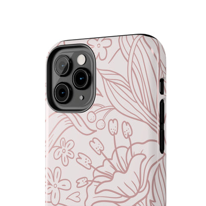 Blush Floral Line Art Tough iPhone Case – Delicate Minimalist Design with Dual-Layer Protection