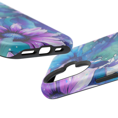 Purple & Teal Watercolor Floral MagSafe iPhone Case - Artistic Flower Design