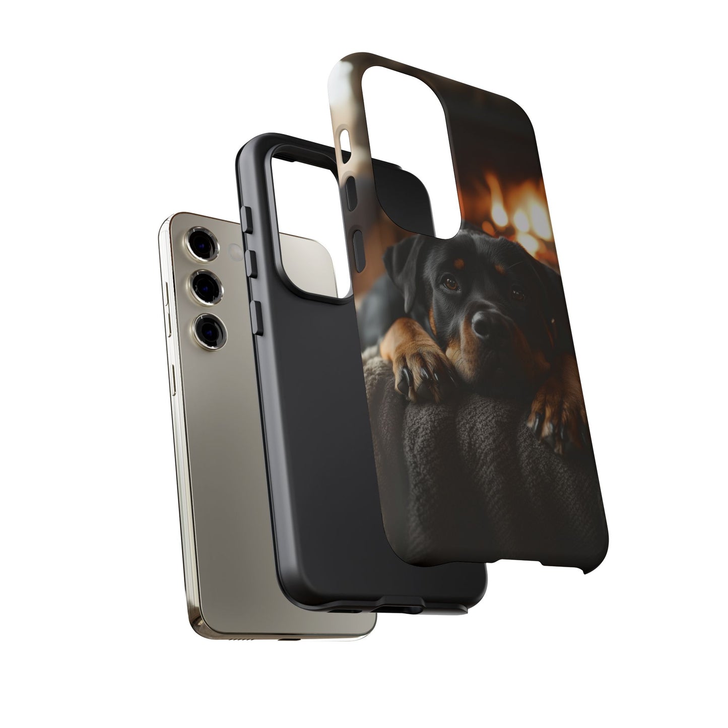 Cozy Rottweiler by the Fireplace Samsung Galaxy Case – Warm Rustic Design