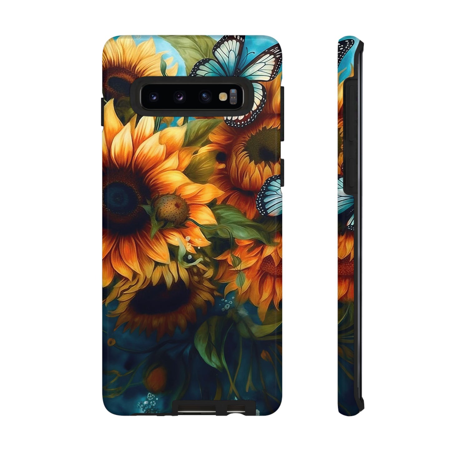 Aqua Blue Butterfly & Sunflower Art – Samsung Galaxy Case