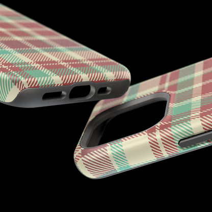 Retro Red & Cream Plaid – MagSafe iPhone Case with Classic Elegance