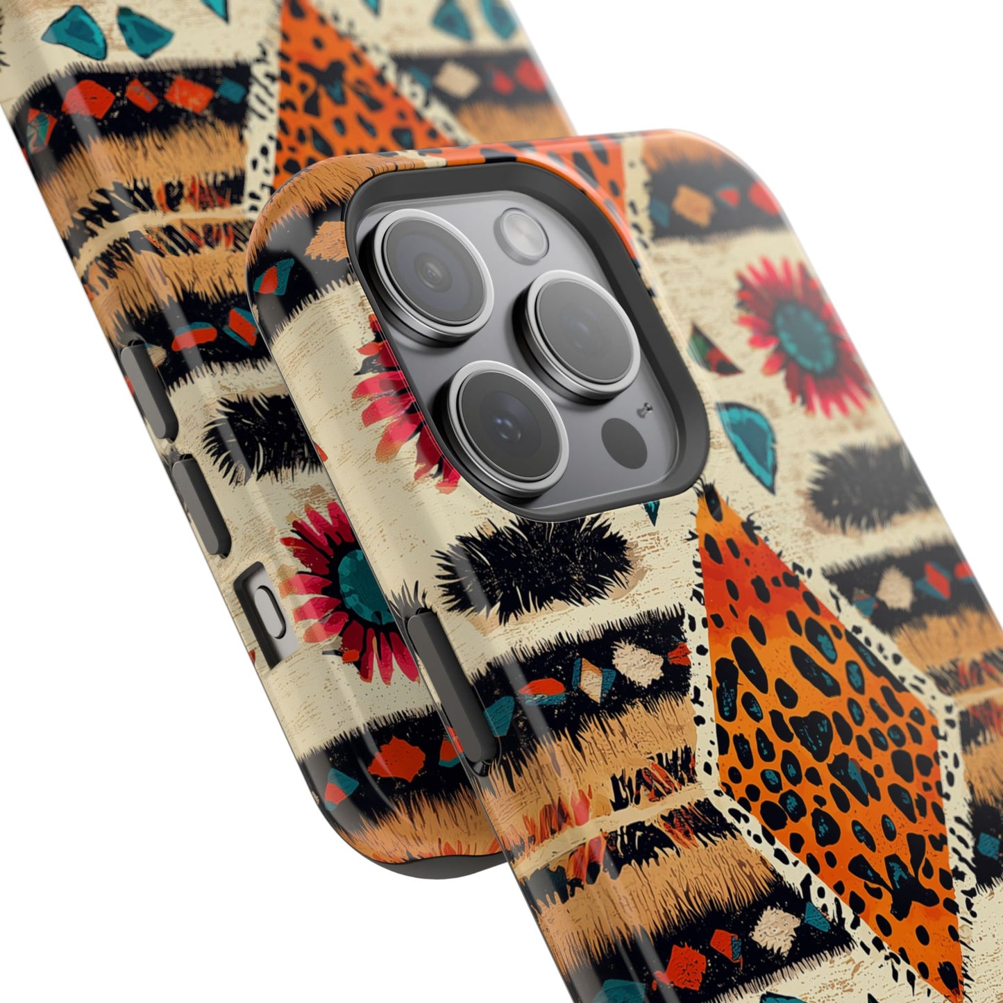 Wild Boho Leopard Print & Floral Tough MagSafe iPhone Case – Eclectic Tribal Design, Dual-Layer Protection