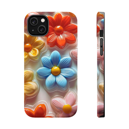 Glossy Retro Flower MagSafe iPhone Case – Colorful 3D Floral Design, Durable Protection