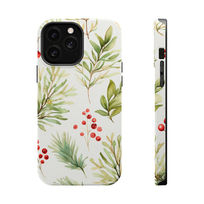 Winter Greenery & Berry Watercolor – MagSafe iPhone Series Case