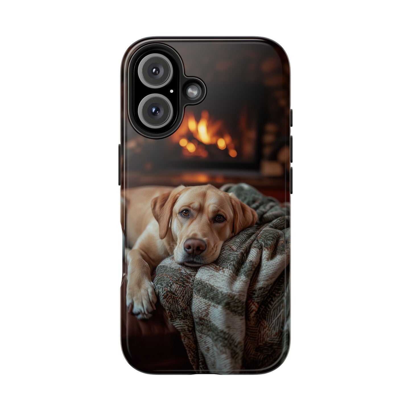 Cozy Labrador by Fireplace iPhone Case – Rustic Cabin Protective Cover