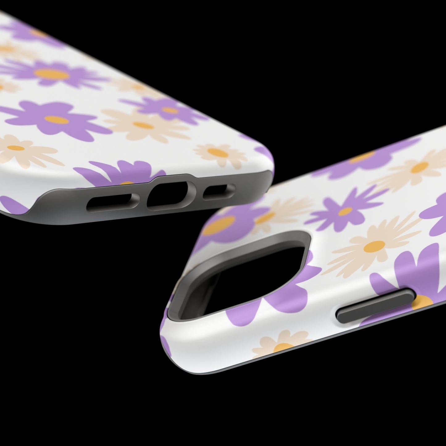 Retro Daisy Flower MagSafe iPhone Case – Pastel Purple & Cream Floral Design with Matte Finish