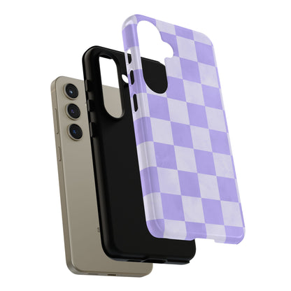 Lavender Checkerboard Samsung Galaxy Case – Shockproof, Smooth Matte Finish, Dual-Layer Design