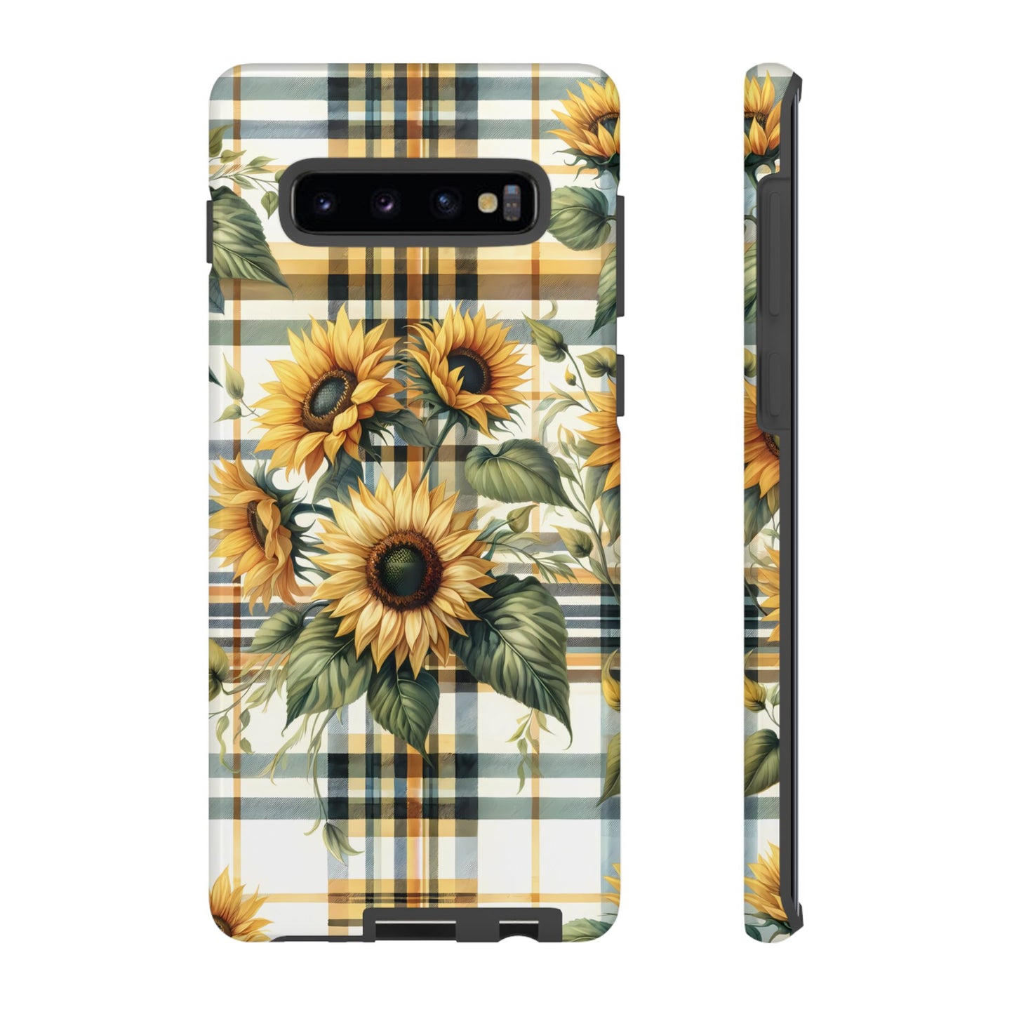 Cute Sunflower Phone Case - Sunny Blossom Plaid - Checkered Sunflowers Phone Case for iPhone & Samsung. Be Happy With These Bright Colors!