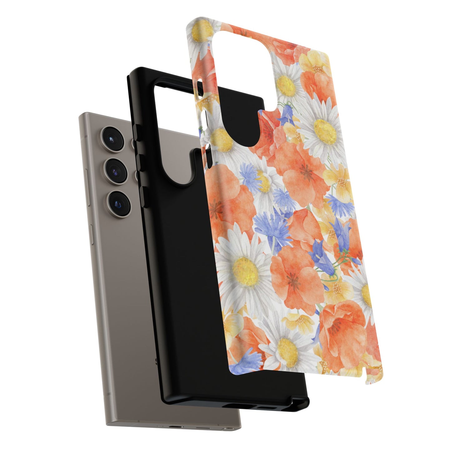 Watercolor Wildflower Pattern Samsung Galaxy Case – Durable Matte Finish with Daisy, Poppy & Cornflower Design