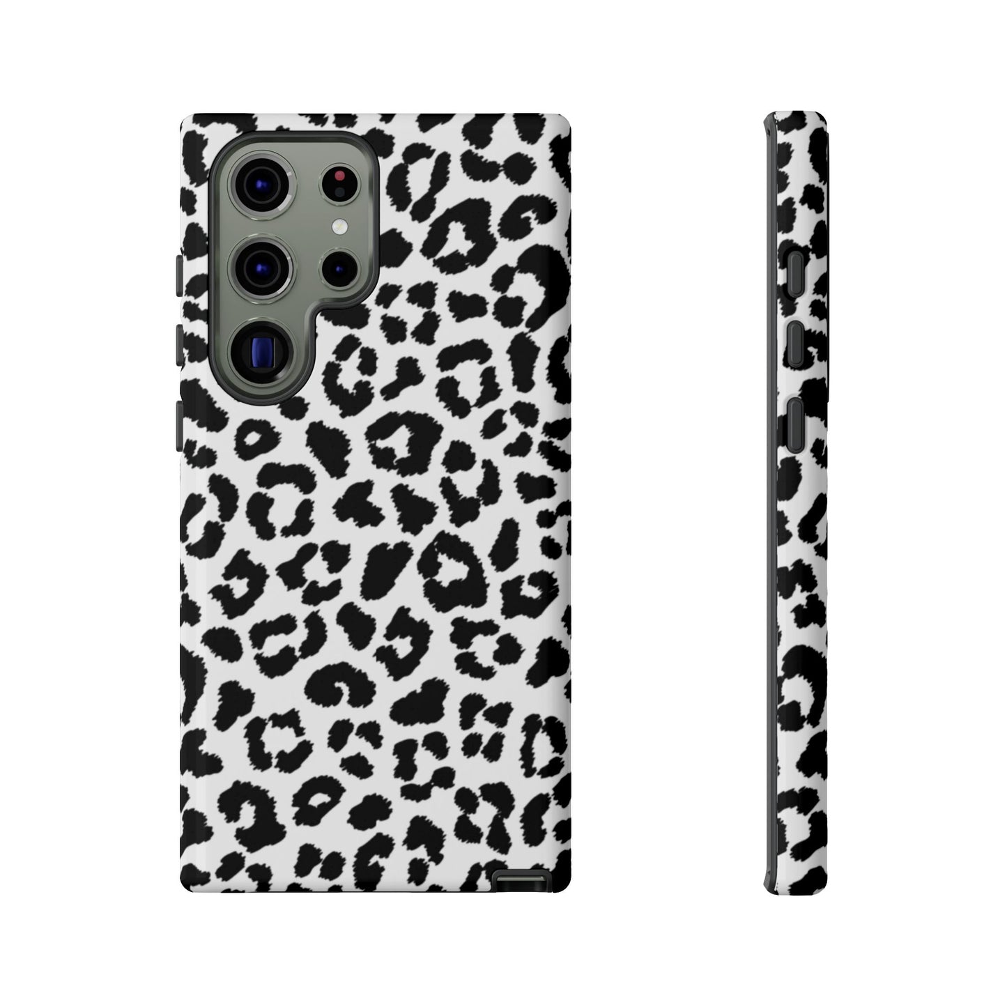 Monochrome Leopard Print Tough Samsung Galaxy Case – Classic Black and White Design with Dual-Layer Protection