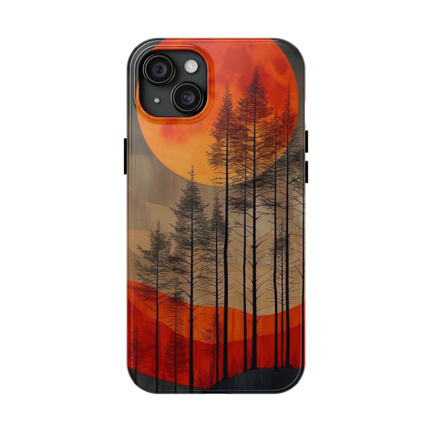 Moody Forest Moonrise iPhone Case – Dark Landscape Design, Dual-Layer Protection