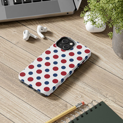 Patriotic Navy, White, and Red Polka Dot iPhone Case