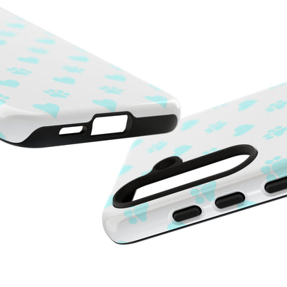 Samsung Galaxy Case - Aqua Paw Print & Heart Design